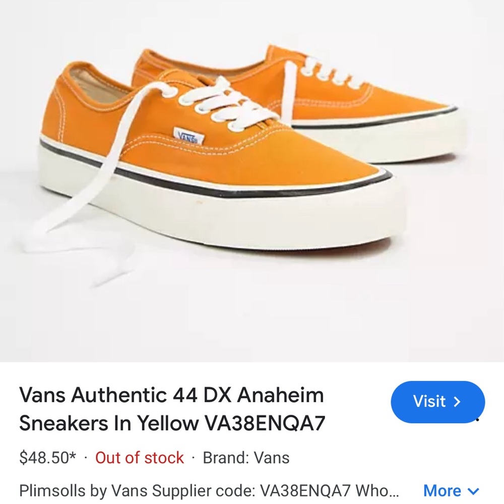 Vans Authentic 44 DX Anaheim Sneakers In Yellow 5.5 men’s 7 women’s